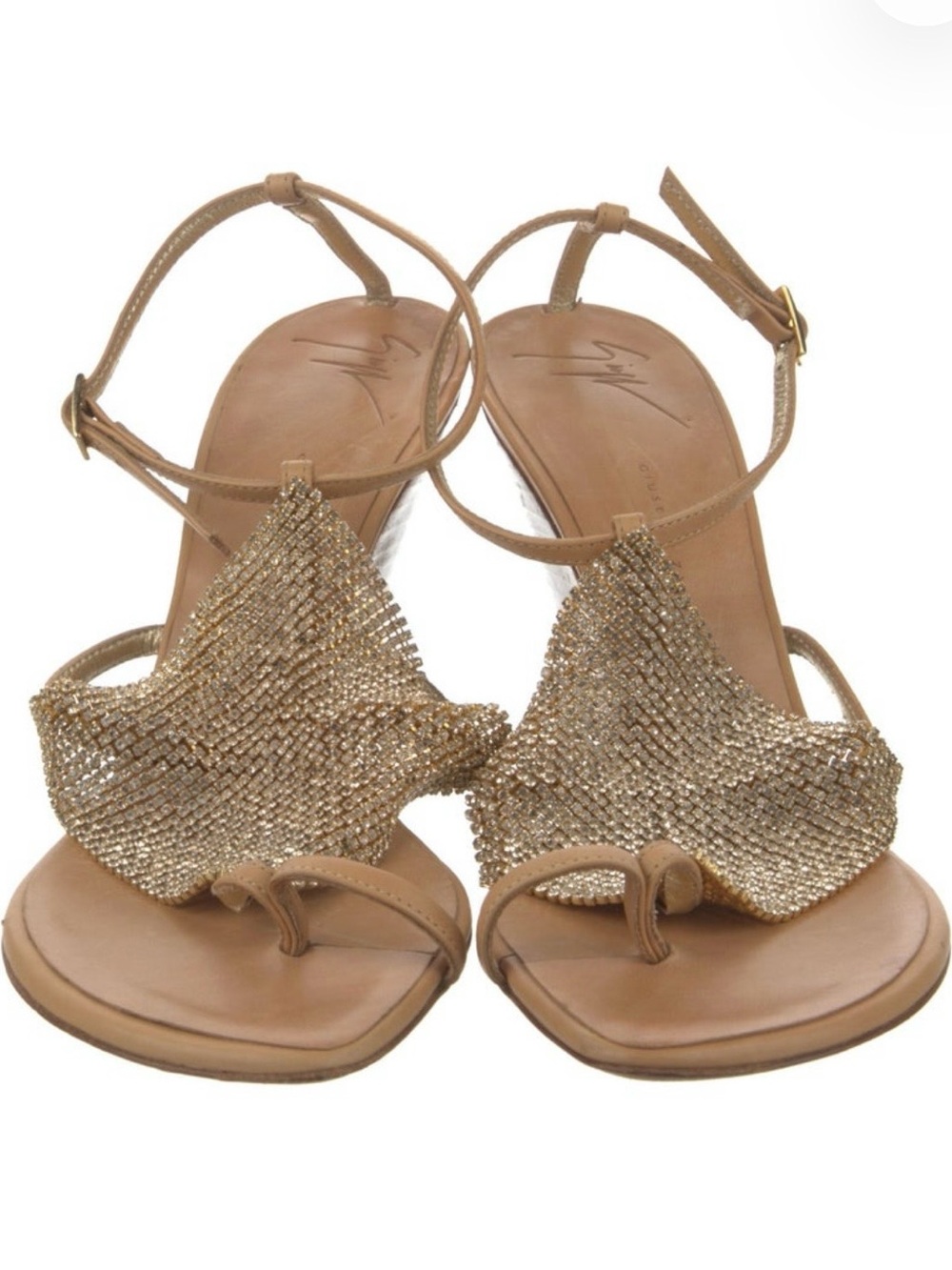 Giuseppe Zanotti Gold Crystal Mesh T-Strap Sandals